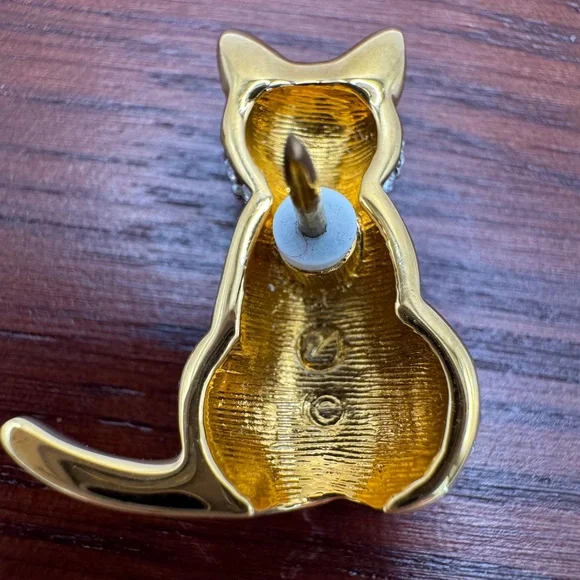 Vintage Swarovski pave crystal cat pin with green eyes. - Picture 7 of 10